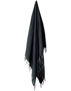 Vintage Linen Fringe Throw In Slate