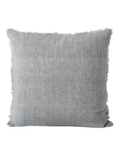 Vintage Linen Fringe Cushion In Smoke