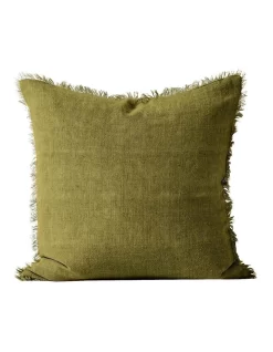 Vintage Linen Fringe Cushion Range In Olive