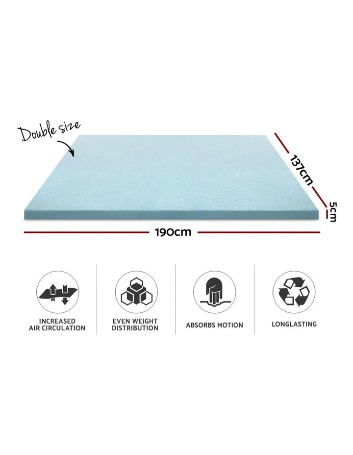 COOL GEL Memory Foam Mattress Topper BAMBOO Cover Double 5CM Mat - Image 2