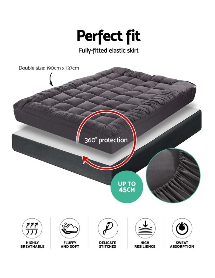 Bamboo Charcoal Pillowtop Mattress Topper Protector Cover Double - Image 2