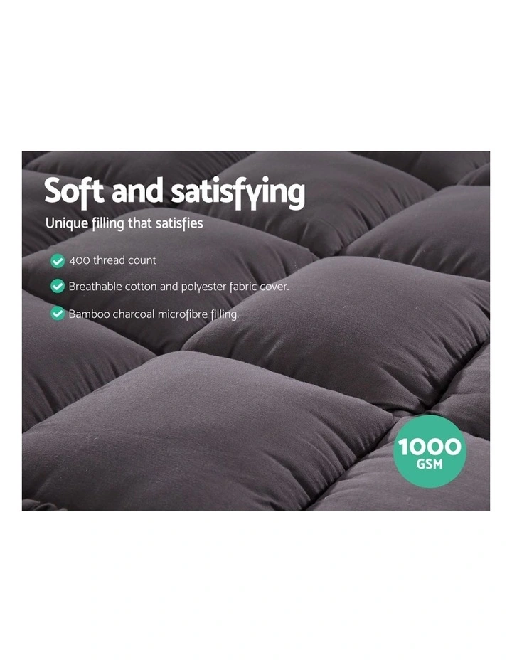 Bamboo Charcoal Pillowtop Mattress Topper Protector Cover Double - Image 5