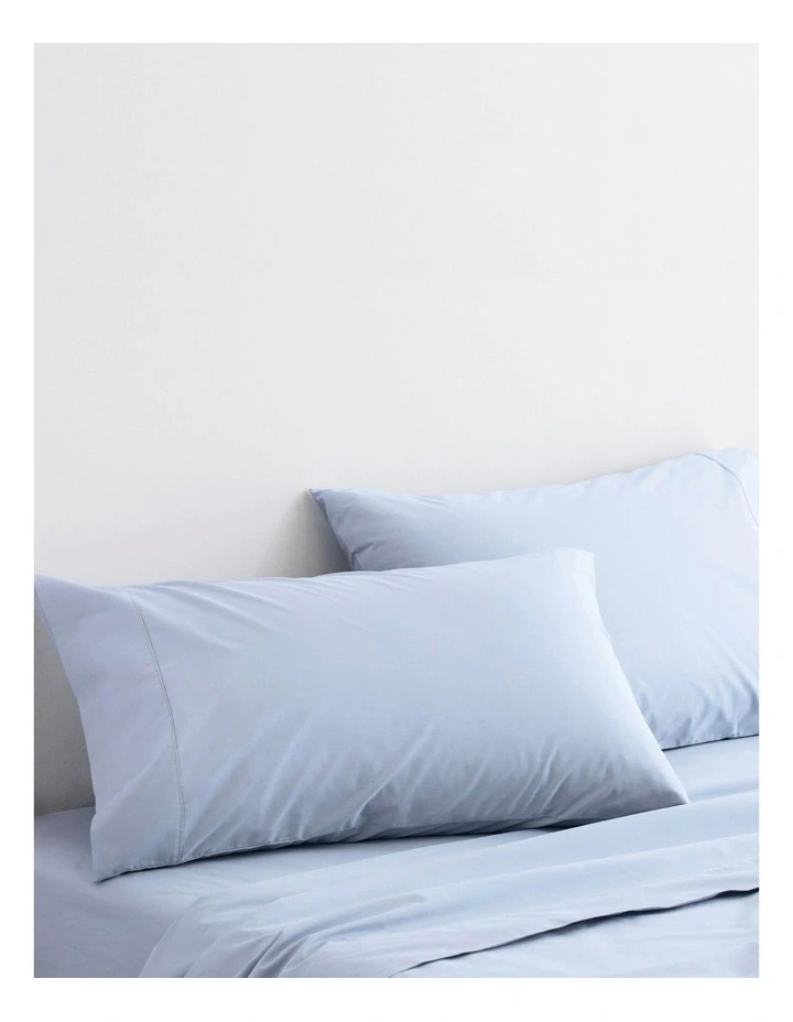 Organic Cotton Percale 300TC Sheet Set In Soft Blue - Image 3