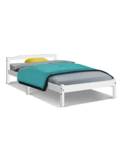 Single Size Wooden Bed Frame Mattress Base Timber Platform White