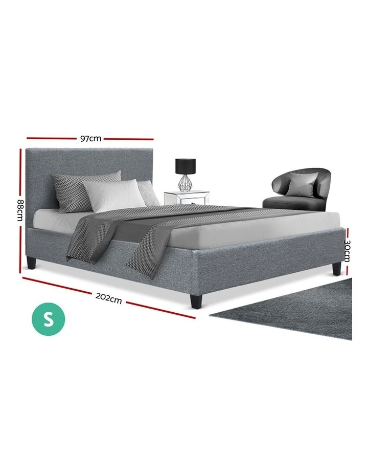 Single Size Bed Frame Base Mattress Platform Fabric Wooden Grey NEO - Image 2