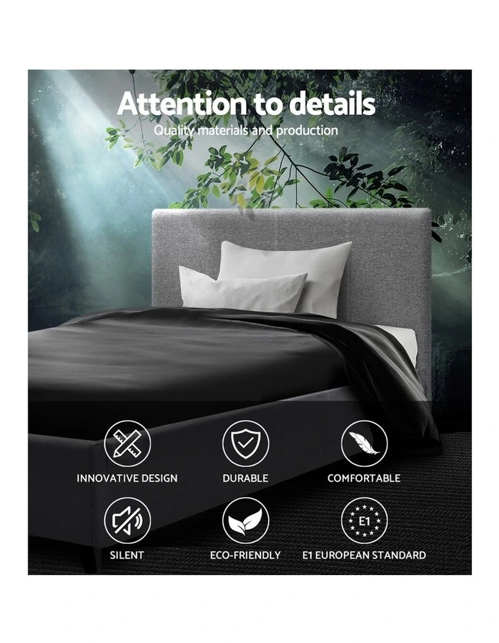 Single Size Bed Frame Base Mattress Platform Fabric Wooden Grey NEO - Image 3