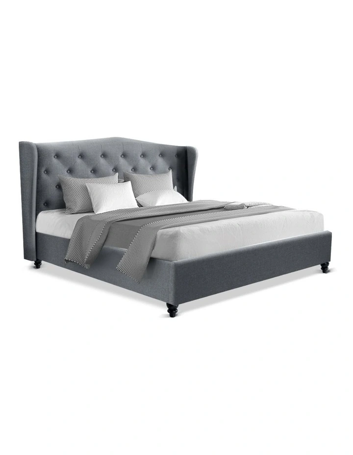 Queen Size Wooden Upholstered Bed Frame Headborad Grey