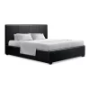 Queen Size Bed Frame Gas Lift PU Leather Wooden Storage Steel Black