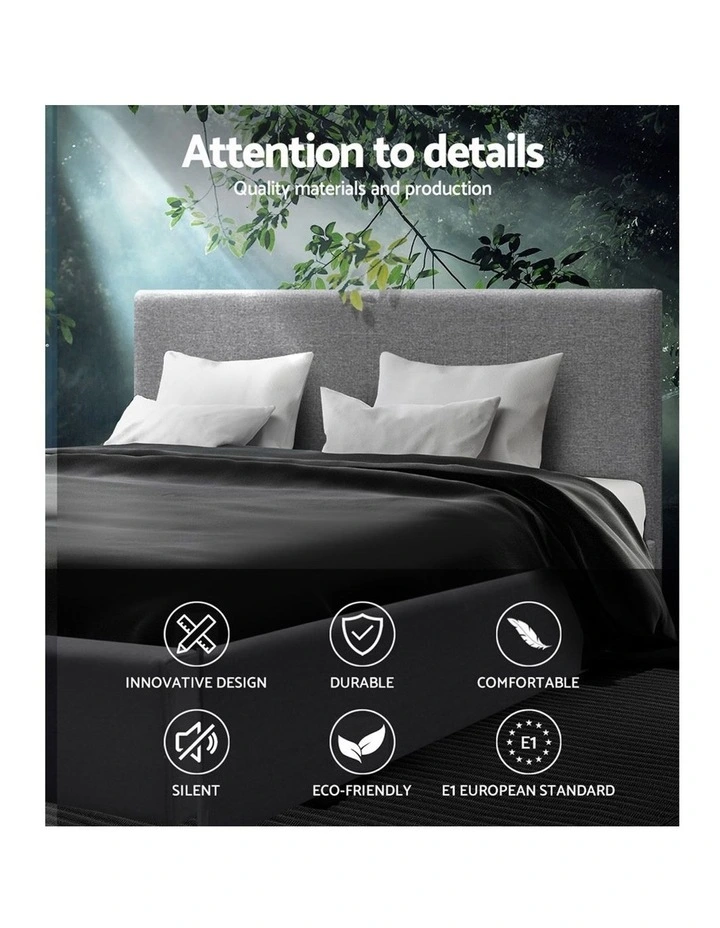 Double Size Bed Frame Gas Lift Linen Fabric Wooden Storage Steel Grey - Image 3