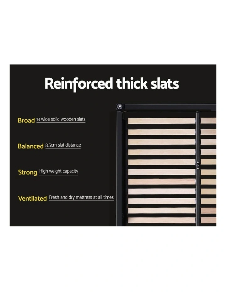 Double Size Bed Frame Gas Lift Linen Fabric Wooden Storage Steel Grey - Image 6