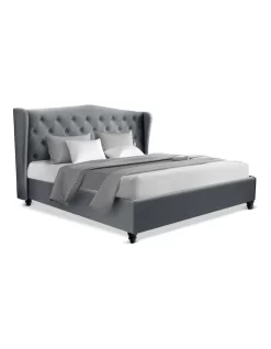 King Size Wooden Upholstered Bed Frame Headborad Grey