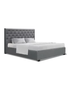 Queen Size Gas Lift Bed Frame Base With Storage Mattress Grey Fabric VILA