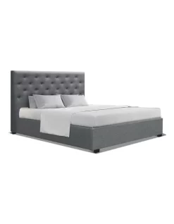 Double Full Size Gas Lift Bed Frame Base With Storage Mattress Grey Fabric VILA