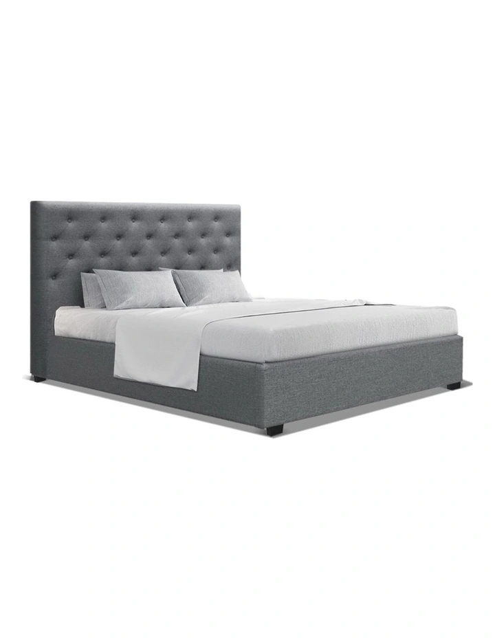 Double Full Size Gas Lift Bed Frame Base With Storage Mattress Grey Fabric VILA
