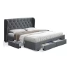 Queen Size Bed Frame Base Mattress With Storage Drawer Grey Fabric MILA