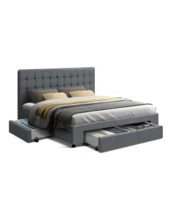 Queen Size Bed Frame Base Mattress With Storage Drawer Fabric