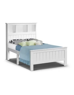 KING SINGLE Size Wooden Bookshelf Bed Frame White Mattress Base Platform Timber Pine Wood Bedroom Kids