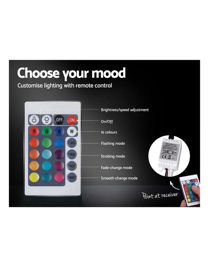 LED Bed Frame Queen Size Gas Lift Base With Storage Grey Fabric COLE - Image 5