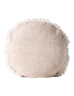 Vintage Linen Fringe 45cm Round Cushion In Shell