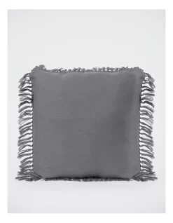 Moreton Tassel Linen Cushion In Grey