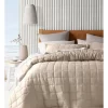 Sandy Cape Washed Belgian Linen Quilted Coverlet Moonbeam