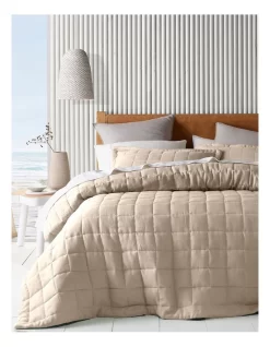 Sandy Cape Washed Belgian Linen Quilted Coverlet Moonbeam