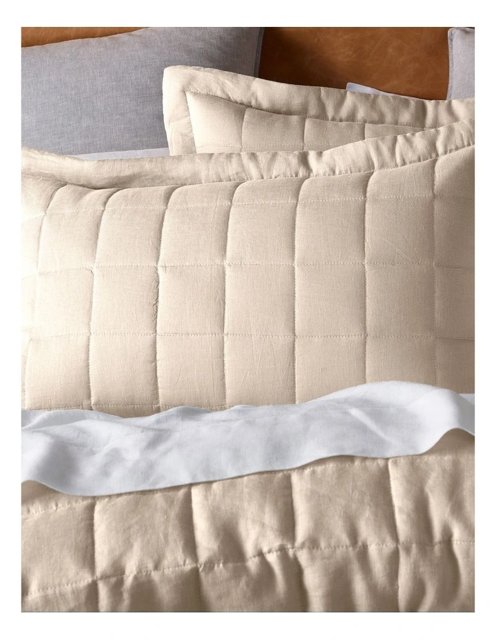 Sandy Cape Washed Belgian Linen Quilted Coverlet Moonbeam - Image 2