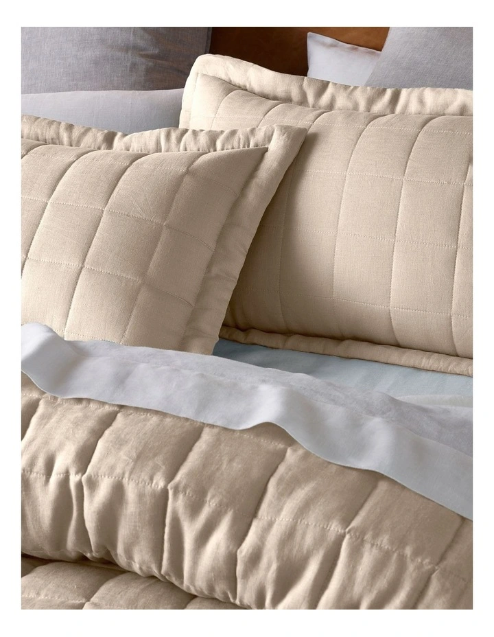 Sandy Cape Washed Belgian Linen Quilted Coverlet Moonbeam - Image 3