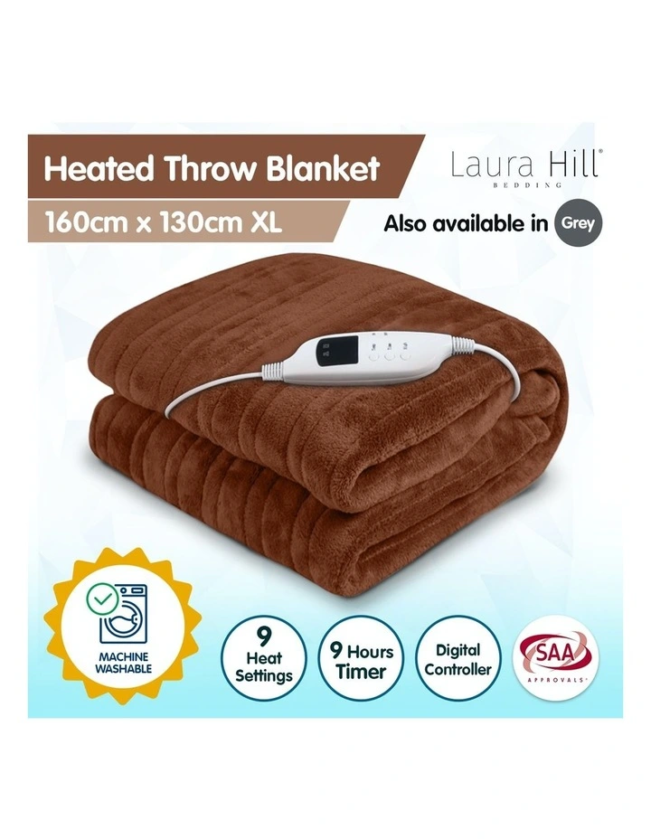 Heated Electric Blanket Throw Rug Coral Warm Fleece Winter Brown - Image 2