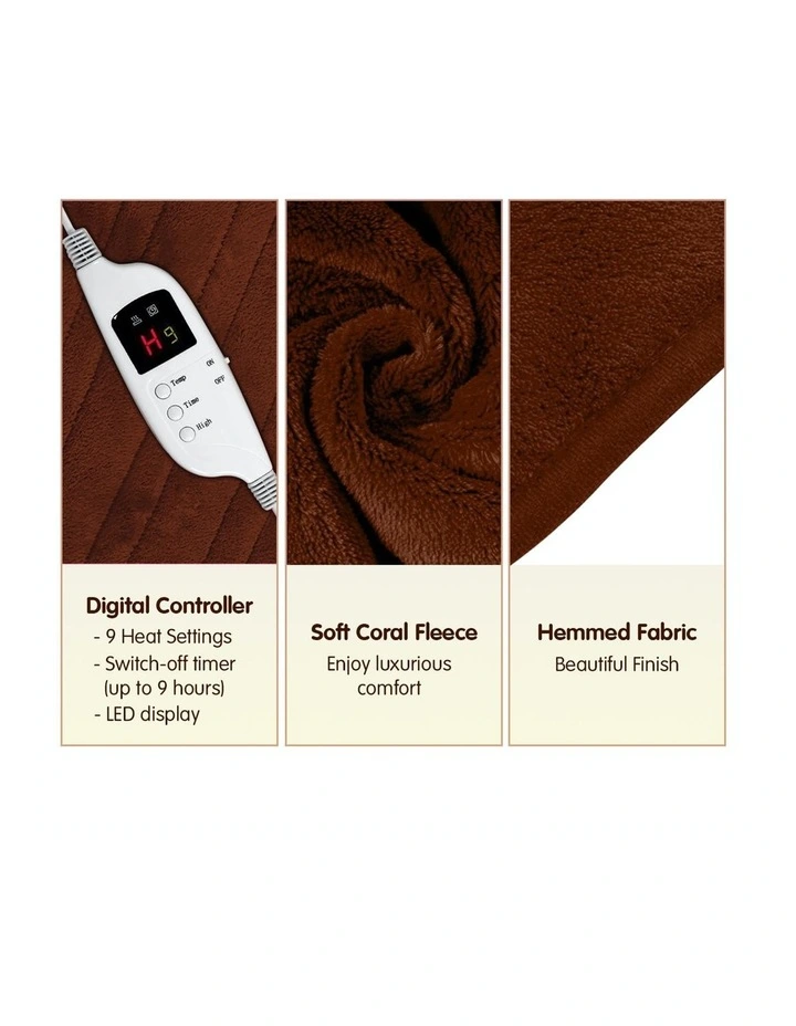 Heated Electric Blanket Throw Rug Coral Warm Fleece Winter Brown - Image 3