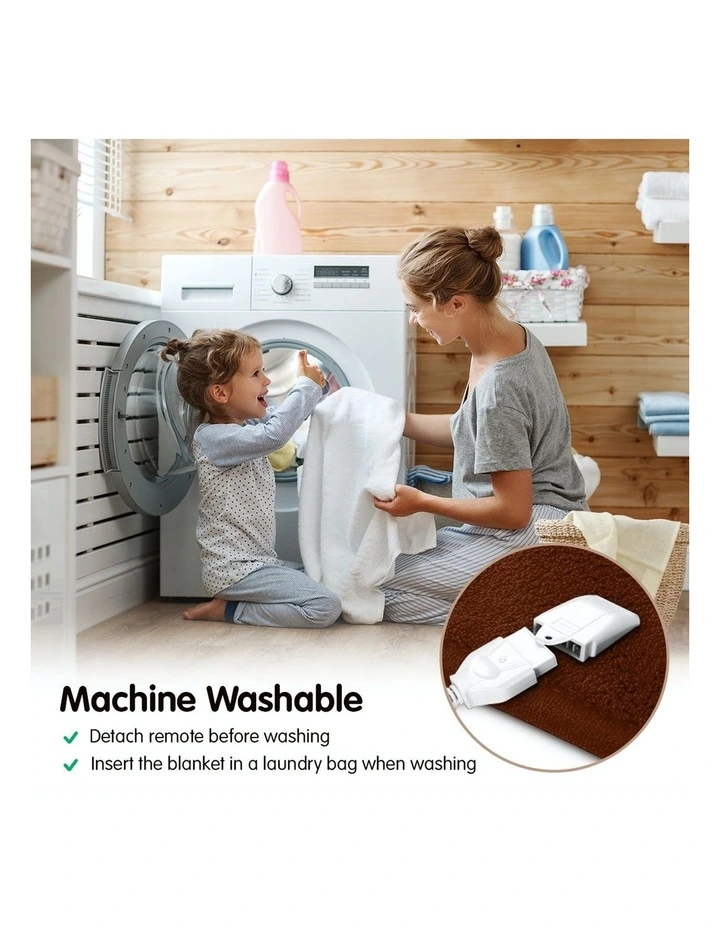 Heated Electric Blanket Throw Rug Coral Warm Fleece Winter Brown - Image 5