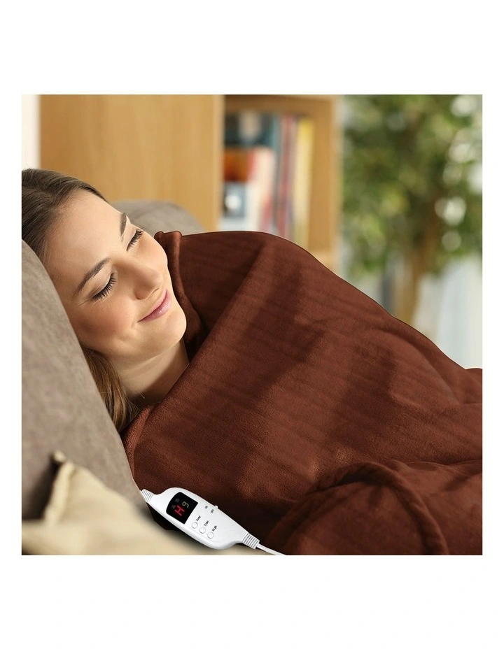 Heated Electric Blanket Throw Rug Coral Warm Fleece Winter Brown - Image 7