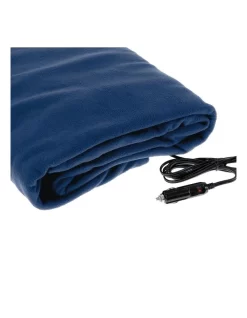 Heated Car Blanket Travel Rug Soft Caravan Fleece Electric Throw 12 Volt Dc Auto Navy Blue