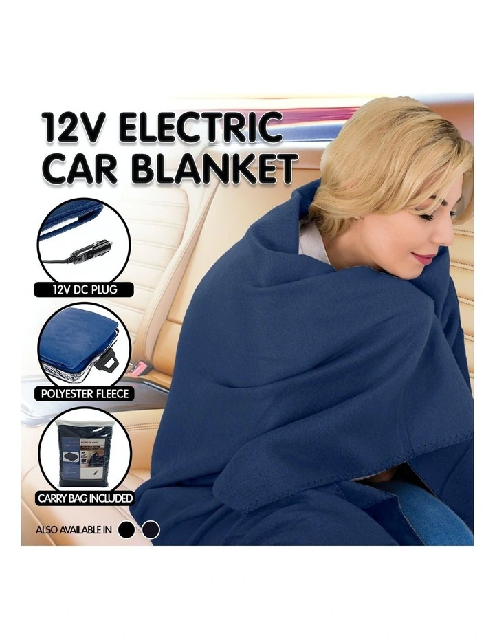 Heated Car Blanket Travel Rug Soft Caravan Fleece Electric Throw 12 Volt Dc Auto Navy Blue - Image 5
