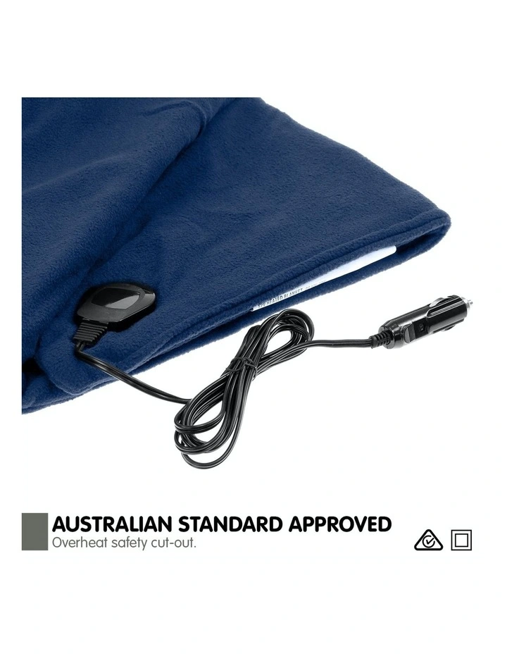 Heated Car Blanket Travel Rug Soft Caravan Fleece Electric Throw 12 Volt Dc Auto Navy Blue - Image 6