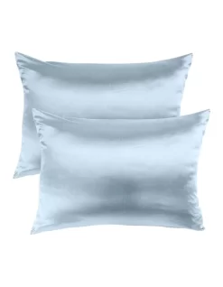 Mulberry Soft Silk Hypoallergenic Pillowcase Twin Pack 51x76cm In Light Blue