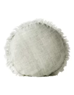 Vintage Linen Fringe 45cm Round Cushion In Fennel