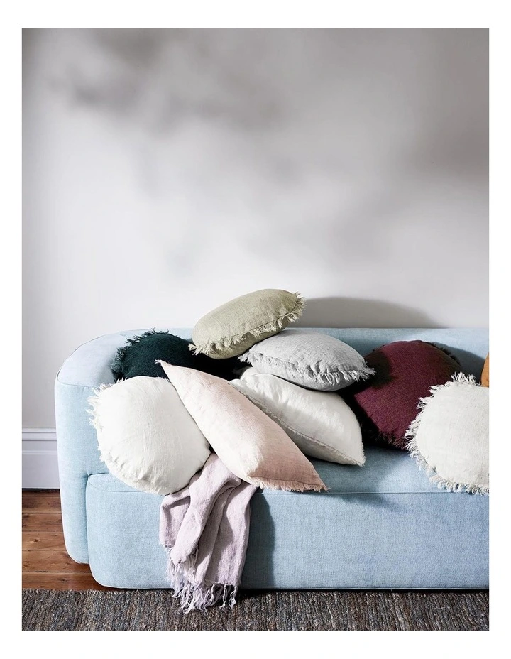 Vintage Linen Fringe 45cm Round Cushion In Fennel - Image 2