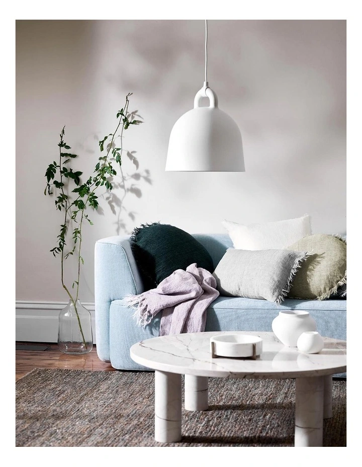 Vintage Linen Fringe 45cm Round Cushion In Fennel - Image 3