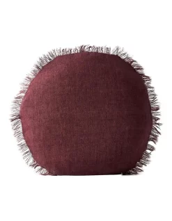 Vintage Linen Fringe 55cm Round Cushion In Syrah