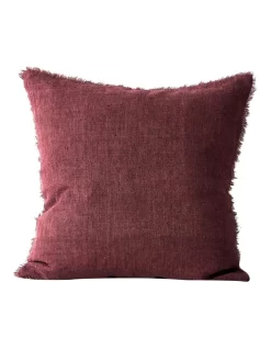 Vintage Linen Fringe Cushion In Syrah