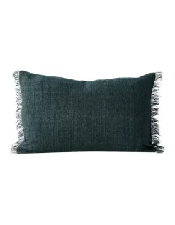 Vintage Linen Fringe Rectangle Cushion In Storm