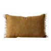 Vintage Linen Fringe Rectangle Cushion In Bronze