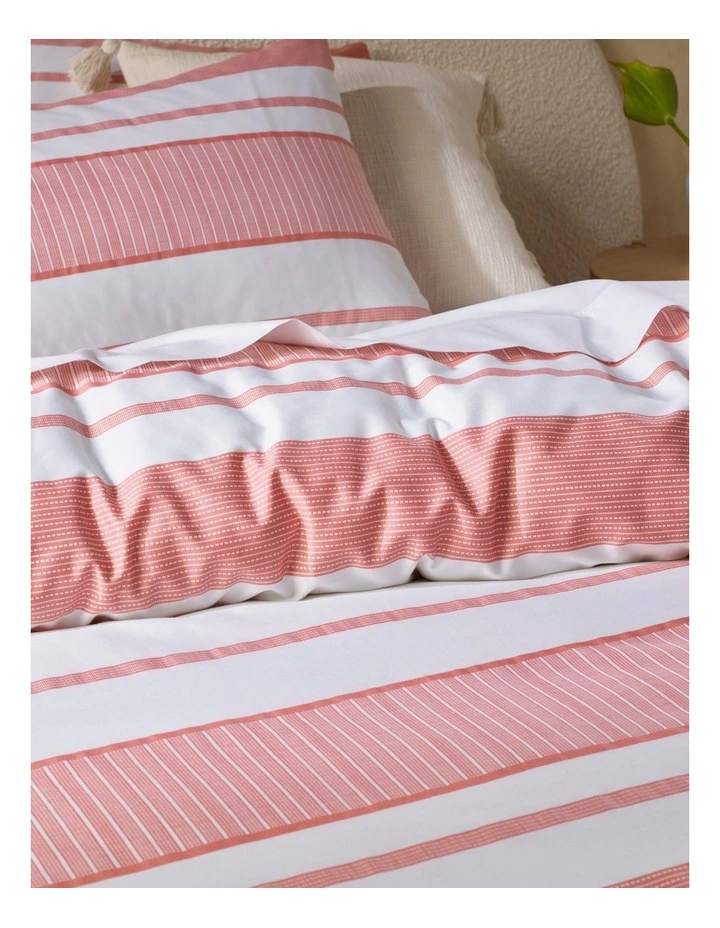 Porter Stripe Cotton Quilt Cover Set In Pink/White - Image 3