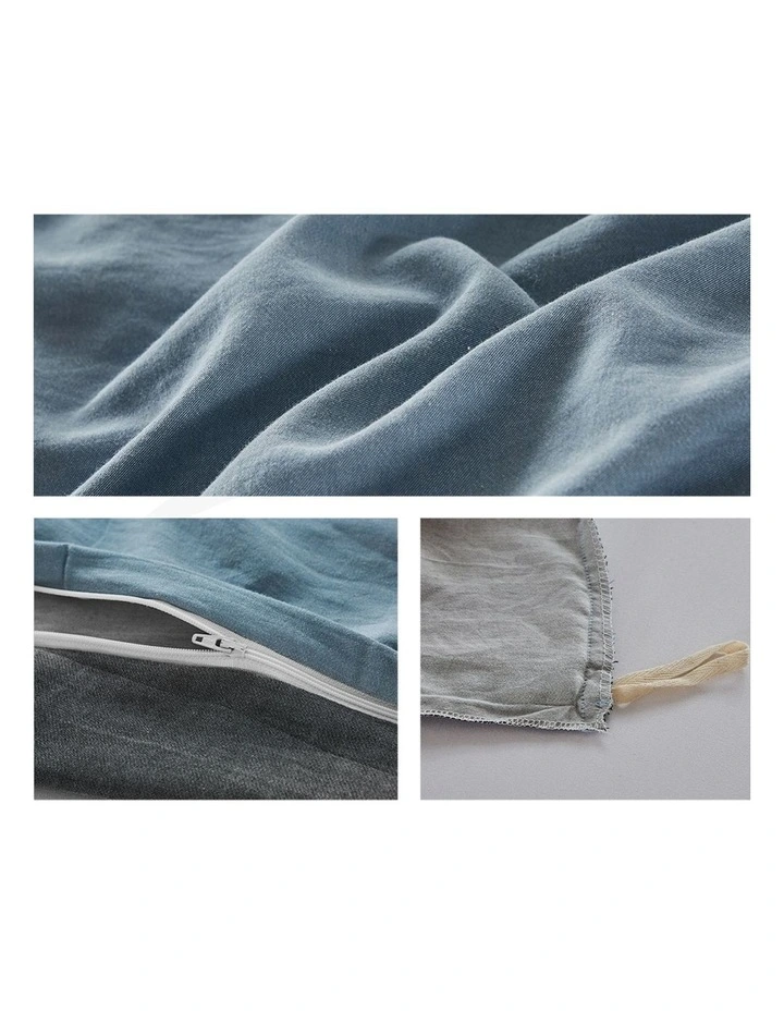 Cotton Duvet Double Quilt Cover Set In Blue - Image 2