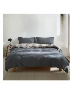 Cotton Duvet Double Quilt Cover Set In Dark Grey