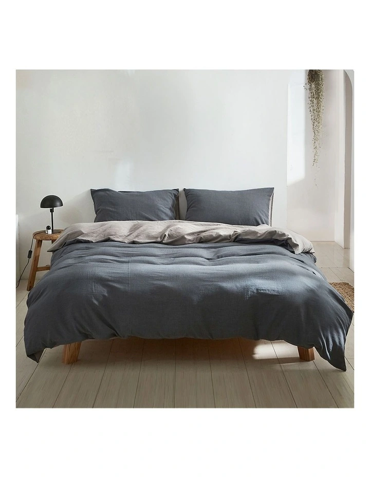 Cotton Duvet Double Quilt Cover Set In Dark Grey