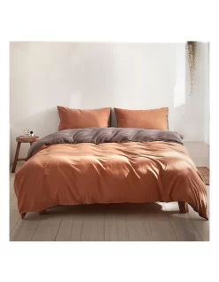 Cotton Duvet Double Quilt Cover Set In Orange/Brown