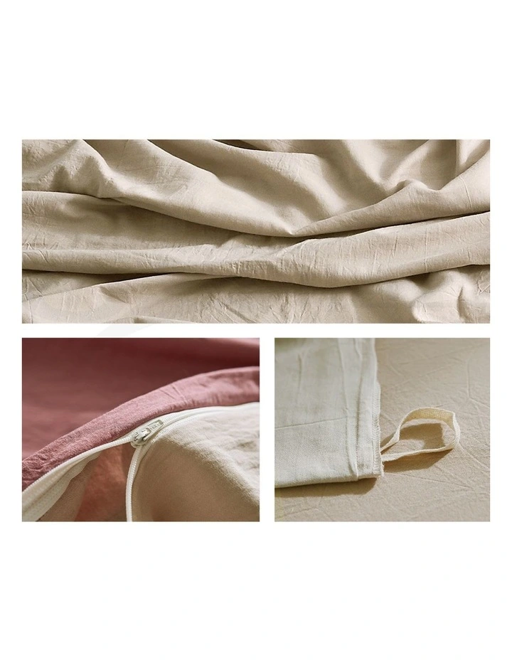 Cotton Duvet Single Quilt Cover Set In Red/Beige - Image 5