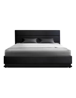 Lumi Gas Lift Bed Frame Black Leather RGB LED Queen